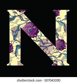  Floral letter design for book cover, poster, card, print.