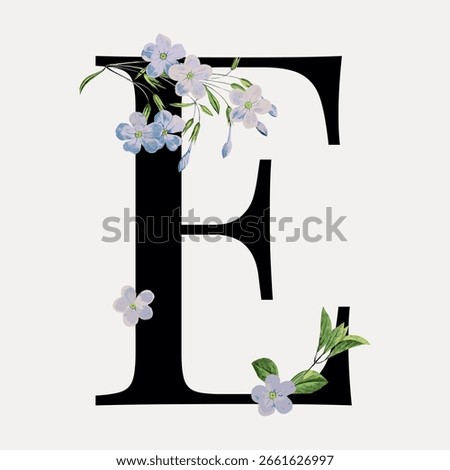Floral letter E digital art illustration, isolated vector element. Creative font and typography letter, isolated vector. Vintage patterned font.