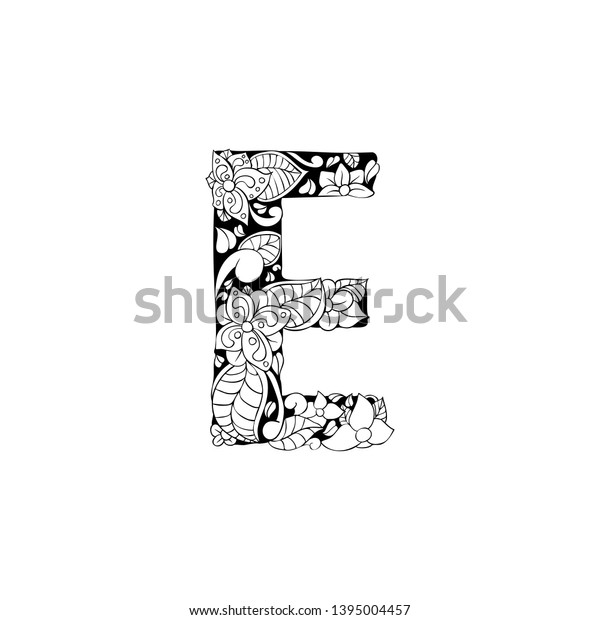 Floral Letter E Outline Illustration Alphabet Stock Vector (Royalty ...