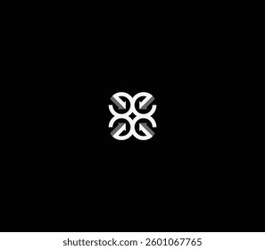 Floral letter GGGG or tetra E boutique arrow monogram with black background. 