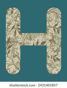 Floral Letter H with vector Illustrations