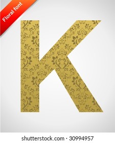 Floral letter isolated on the seamless retro golden damask background