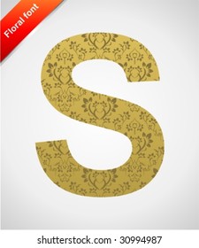 Floral letter isolated on the seamless retro golden damask background