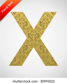 Floral letter isolated on the seamless retro golden damask background