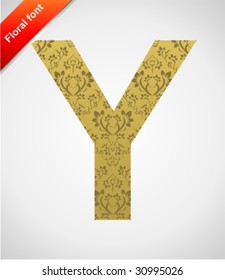 Floral letter isolated on the seamless retro golden damask background