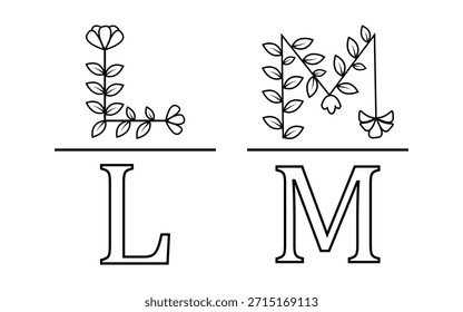 Diseño de monograma de carta floral con Elementos botánicos decorativos para la elaboración.