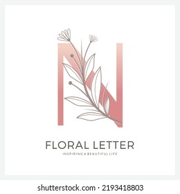 Floral letter N logo design for Luxury, Restaurant, Royalty, Boutique, Hotel, Jewelry, Fashion and other vector illustration for business and company