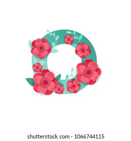 Floral Letter O Made of Flowers. Typographic, Monogram.Paper cut style. Vector illustration. 