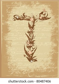 Floral letter on paper grunge