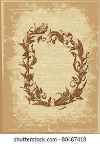 Floral letter on paper grunge