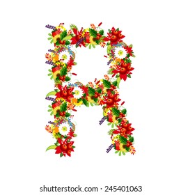 Floral letter R for your design, vector illustration