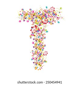 Floral letter T for your design. Vector illustration