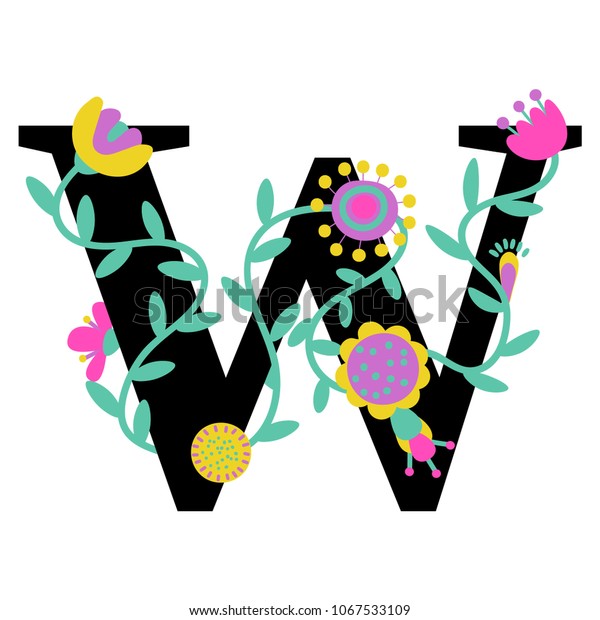 Floral Letter W Serif Illustrated Effect Stock Vector (royalty Free 