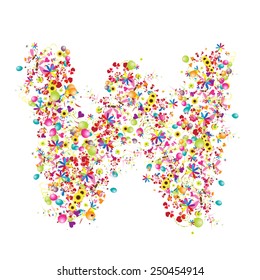 Floral letter W for your design. Vector illustration