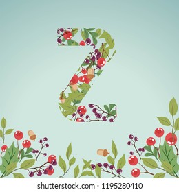 Floral Letter Z. Flower  Alphabet . Colorful font. Vector illustration. 