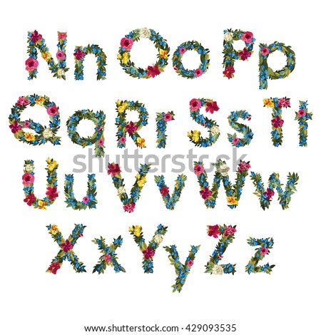 Floral Letters Flower Capital Uppercase Lowercase Stock Vector