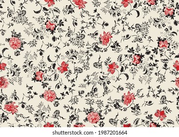 Floral liberty pattern. Plant background for fashion, tapestries, prints. Modern floral design perfect for fashion and decoration