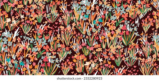 Floral liberty pattern. Plant background for fashion, tapestries, prints. Modern floral design perfect for fashion and decoration