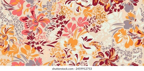 Floral liberty pattern. Plant background for fashion, tapestries, prints. Modern floral design perfect for fashion and decoration