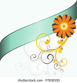 Floral light blue background with orange flower and place for text