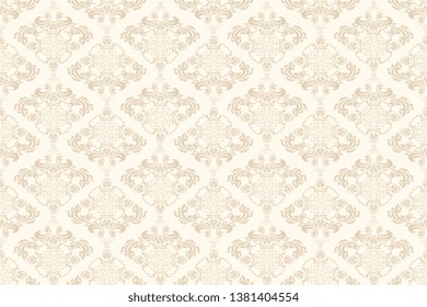 Floral light brown ornament on a cream background. Seamless pattern. Wallpaper in vintage style on ackground. Cute vector illustration