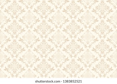 Floral light brown ornament on a cream background. Trendy wallpaper, great design for any purposes. Seamless wallpaper pattern. Cute vector illustration