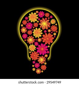 floral light bulb with yellow outter glow and black background