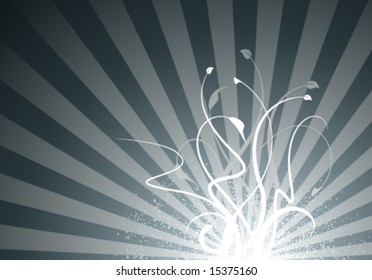Floral light burst background design in dark gray