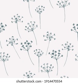 Floral light delicate pattern with Umbelliferae plants. Vector seamless pattern for wallpaper and fabrics