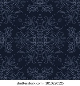 Mandala de luz floral con elementos vintage sobre fondo violeta. Bonito patrón sin inconveniente. Adecuado para envolver, textil.