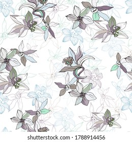 Floral light pattern with gentle flowers. Vector textile background for silk fabric, wallpaper and paper for decoration.