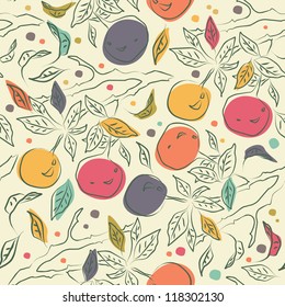 Floral light pattern with orange branches. Decorative ornate seamless background