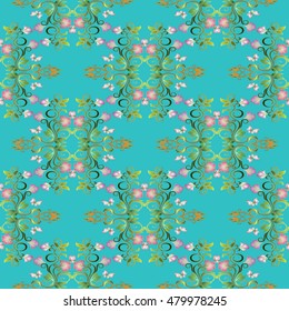 Floral light seamless pattern background wallpaper illustration with elegant pink flowers and ornaments.