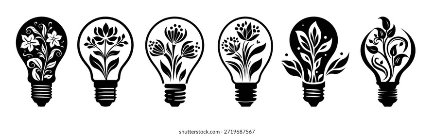 floral lightbulb silhouette bundle vector illustration