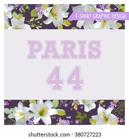 Floral Lily Shabby Chic Graphic Design - for t-shirt, fashion, prints - in vector