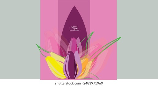 arte de línea floral y Vector de Fondo de pantalla 3d. Fondo botánico exótico, ramo floral delicado de la flor del tulipán para los textiles, arte de la pared, Ilustración vectorial, invitación de la boda, diseño de la cubierta 