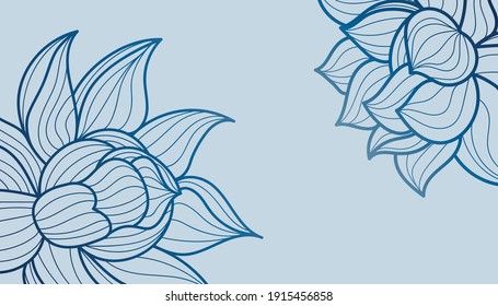 Floral line art. Floral blue background. Blue floral pattern lotus flower