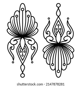 Floral line art design for tattoo, decoration, packaging, card, coloring book page or anti stress.