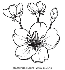 floral line art flower motif with buds