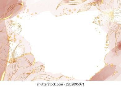 floral line art gold and peach pastel watercolor background abstract