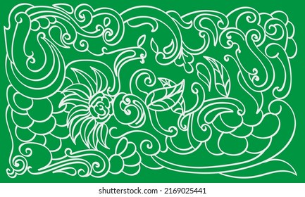 floral line art with green background