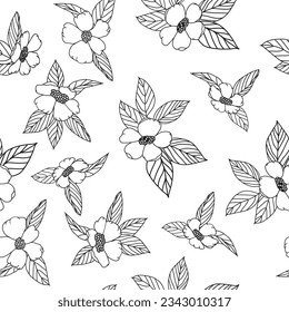 Floral Line Art Roses in Black on White to Create a Seamless Repeat Pattern Design.