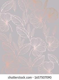 Floral line art seamless pattern with leaves shapes