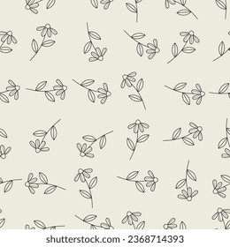 Floral line art seamless pattern. Suitable for backgrounds, wallpapers, fabrics, textiles, wrapping papers, printed materials, and many more.