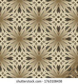 Floral line art vector seamless pattern. Ornamental black and gold background. Vintage lines flowers, leaves. Elegance beautiful golden ornaments. Repeat decorative design. Lacy patterned design.