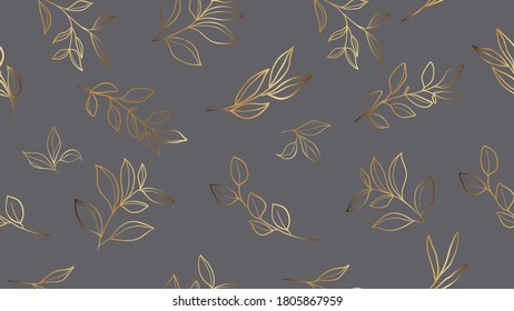 Floral line art. Vector seamless background pattern. Foliage hand drawn design for art deco, wallpaper, print, fabric and website.