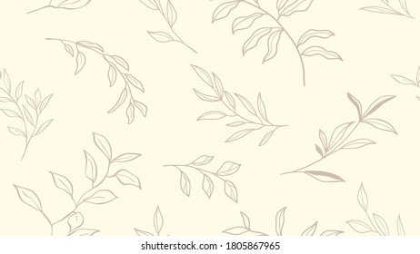 Floral line art. Vector seamless background pattern. Foliage hand drawn design for art deco, wallpaper, print, fabric and website.