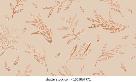 Arte de línea floral. Patrón de fondo sin fisuras vectorial. Foliage de diseño a mano para arte deco, papel pintado, impresión, tela y sitio web.
