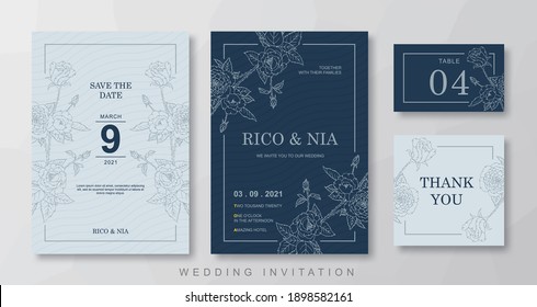 Floral line art wedding invitation template design