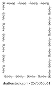 Floral line drawing decorated as border frame design isolated on white background - vector illustration